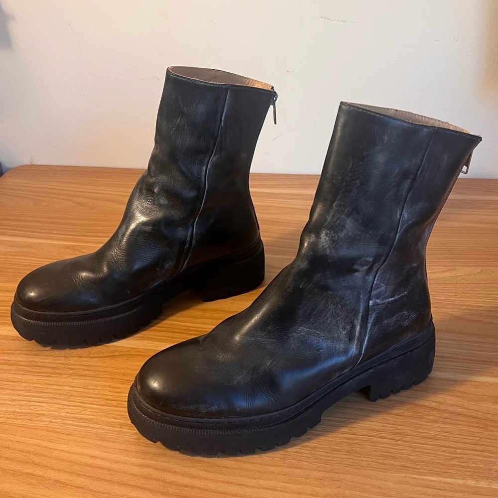 Gidigio Italian Leather Distressed Chunky Motorcycle Boots Size 39